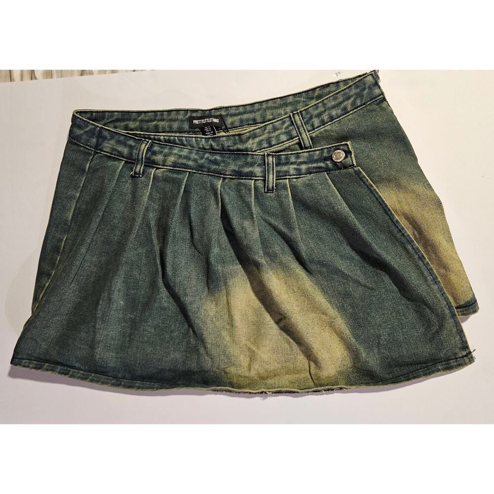 Pretty Little Thing Indigo Vintage Wash Asymmetric Micro Denim Skirt, 10